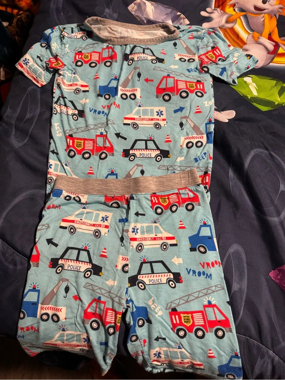 Little Sleepies Light Blue Emergency Vehicle Pajama Set shorts and short sleeve